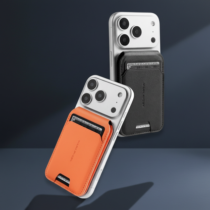 MaSa Magnetisches Wallet mit Standfunktion auf edlem minimalistischen Hintergrund